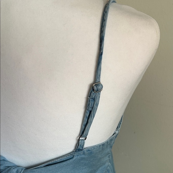 SO Light Blue Chambray Denim Babydoll Mini Sundress Tunic Tank - Picture 5 of 12